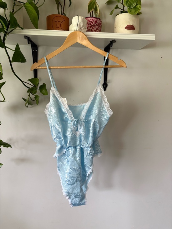 HUGO Other - HUGO Light Blue Lace-Trim Satin Chemise